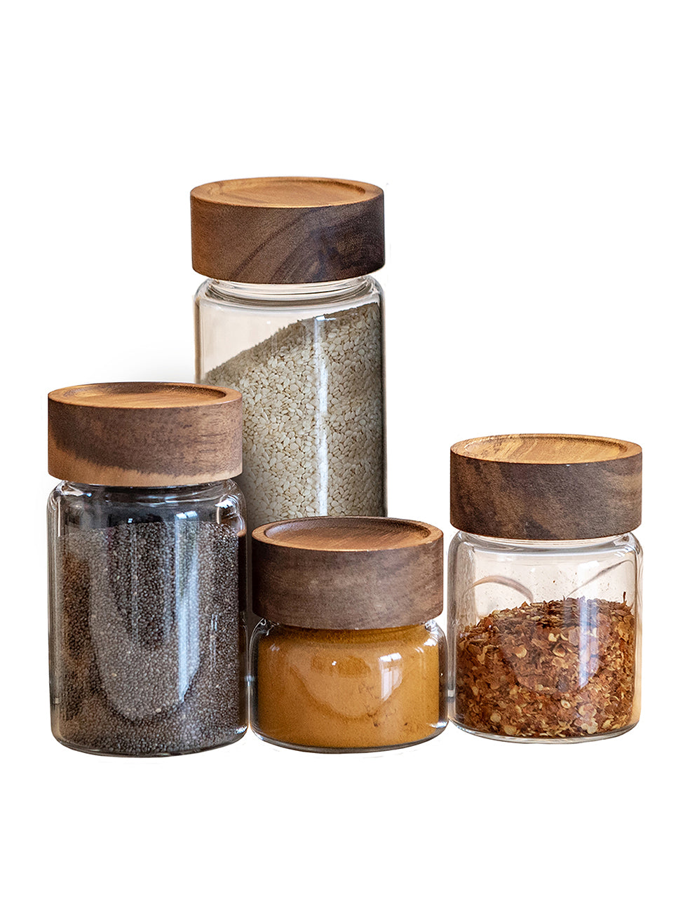 Bundle of 4 Acacia Screw-Top Canisters (3,5,7,9 oz)