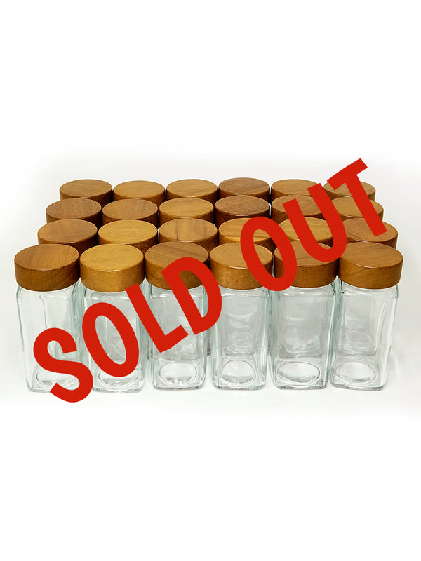 Set of 24 pcs (4 oz) Airtight Square Acacia Wood Screw Cap Glass Spice Jar