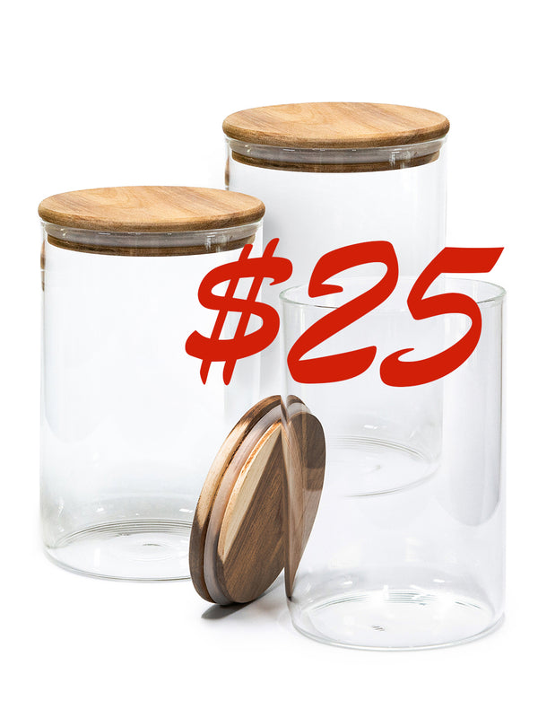 Set of 3 PREMIUM Acacia Lid Jars (90 oz) Gloss Containers with Lids, Premium Food Jars - Storage Containers - NEW
