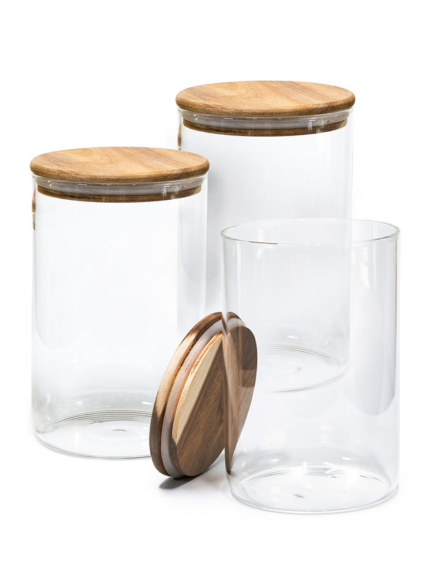 Set of 3 PREMIUM Acacia Lid Jars (90 oz) Gloss Containers with Lids, Premium Food Jars - Storage Containers - NEW