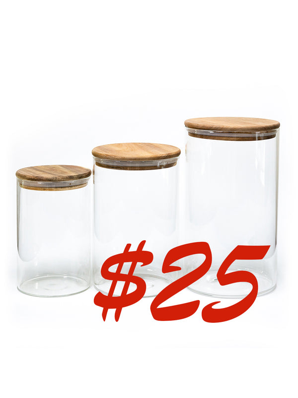 Set of 3 PREMIUM Acacia Lid Jars (50, 90, 120 oz) Gloss Containers with Lids, Premium Food Jars - Storage Containers - NEW