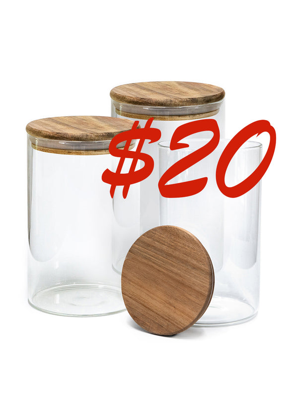 Set of 3 PREMIUM Acacia Lid Jars (50 oz) Gloss Containers with Lids, Premium Food Jars - Storage Containers - NEW