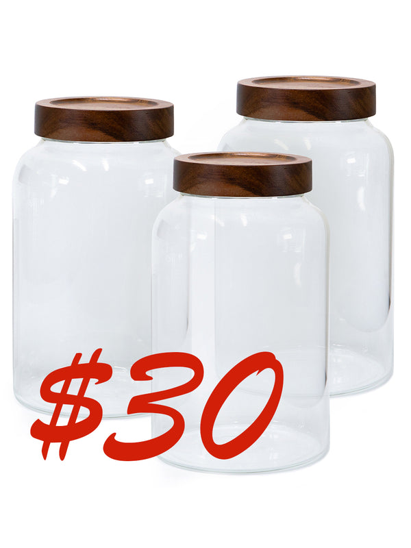 Set of 3 PREMIUM Large Acacia Lid Jars (120 oz), Secure Lid Spice Jars, Acacia Screw Cap Jars