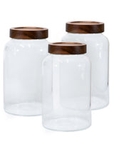 Set of 3 PREMIUM Large Acacia Lid Jars (120 oz), Secure Lid Spice Jars, Acacia Screw Cap Jars