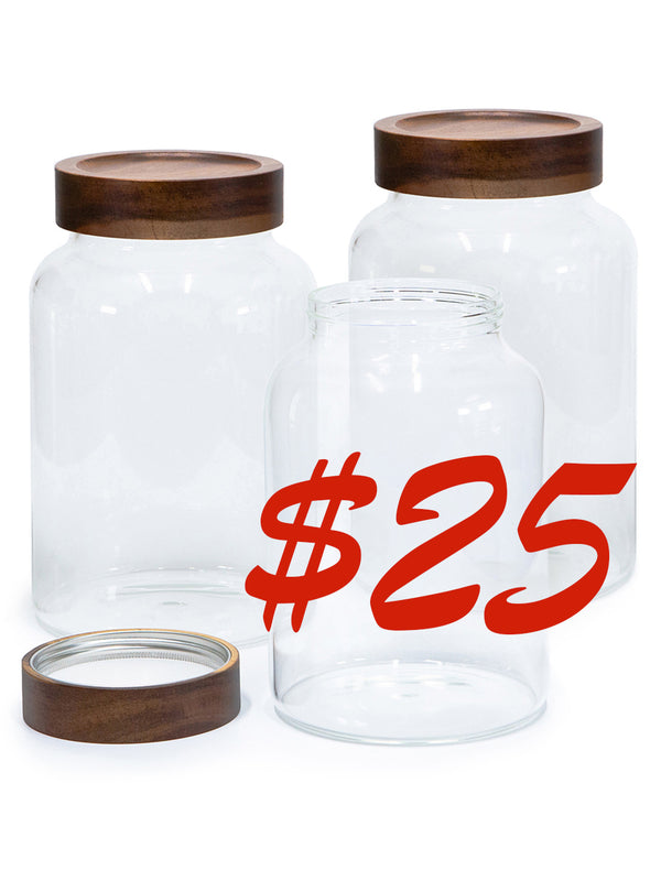 Set of 3 PREMIUM Large Acacia Lid Jars (90 oz), Secure Lid Spice Jars, Acacia Screw Cap Jars