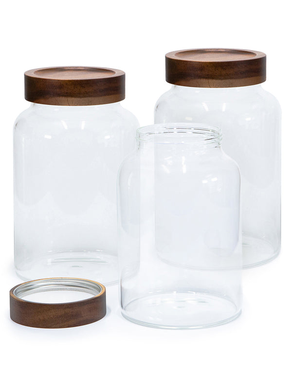 Set of 3 PREMIUM Large Acacia Lid Jars (90 oz), Secure Lid Spice Jars, Acacia Screw Cap Jars