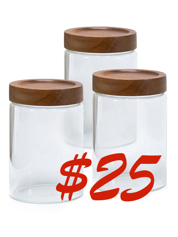 Set of 3 PREMIUM Large Acacia Lid Jars (50 oz), Secure Lid Spice Jars, Acacia Screw Cap Jars