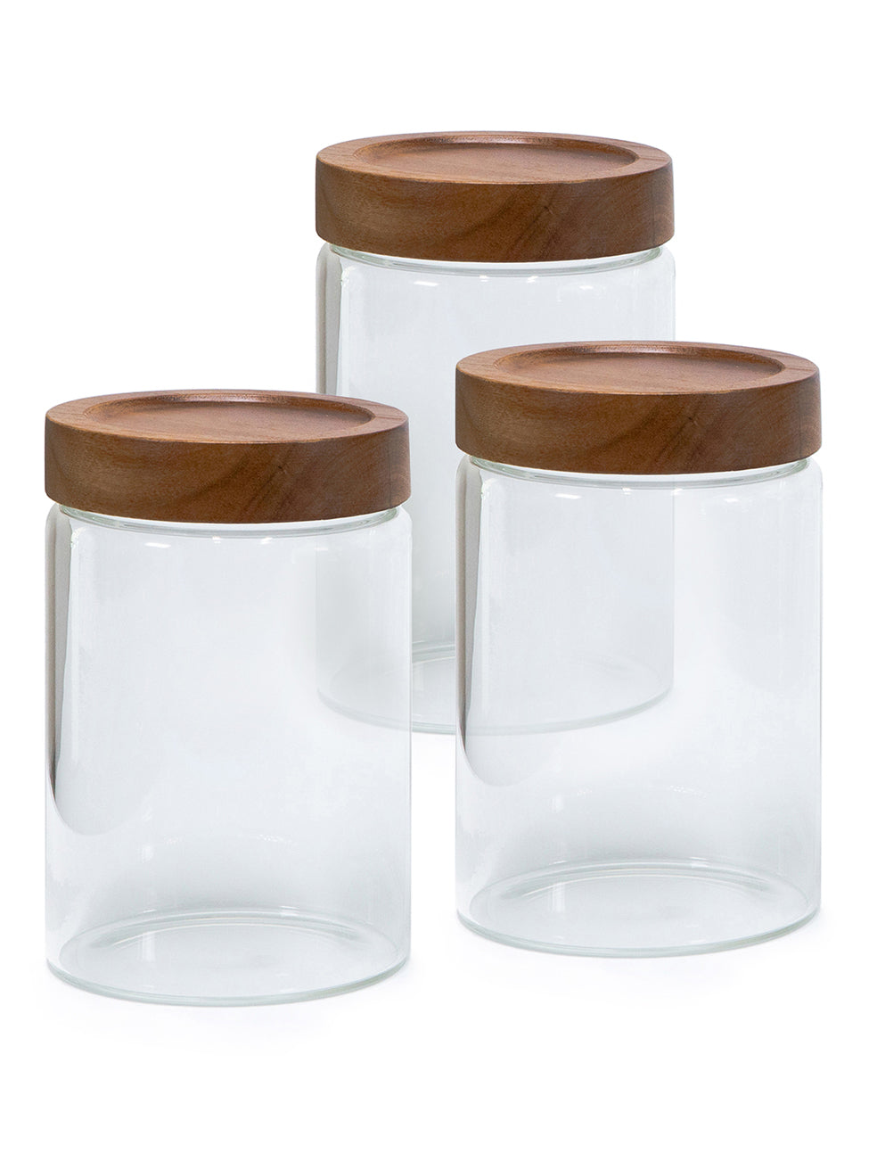 Set of 3 PREMIUM Large Acacia Lid Jars (50 oz), Secure Lid Spice Jars