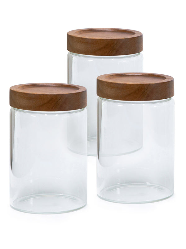 Set of 3 PREMIUM Large Acacia Lid Jars (50 oz), Secure Lid Spice Jars, Acacia Screw Cap Jars