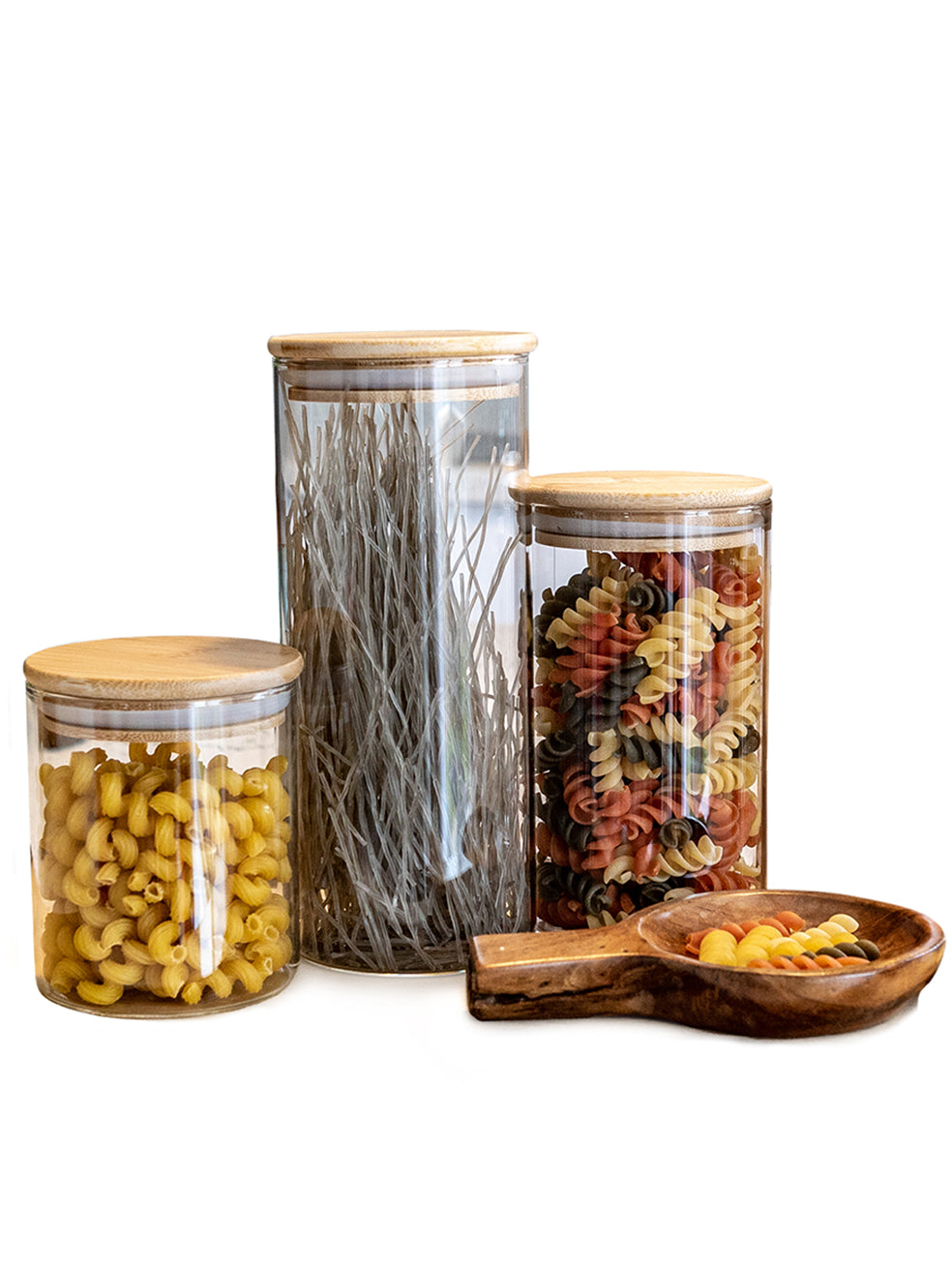 Bundle of 3 Round Bamboo Lid Jars (17, 27, 32 oz.), Airtight Container, Food Storage Container,