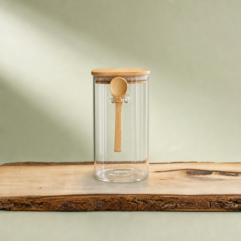 Square Pantry Jar (44 oz unit ) Bamboo lid