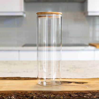 Units Of Round Bamboo Lid Jars (27 oz, 40 oz, 50 oz, 77 oz, 100 oz), Pasta Container,  Flour Container, Cereal Container
