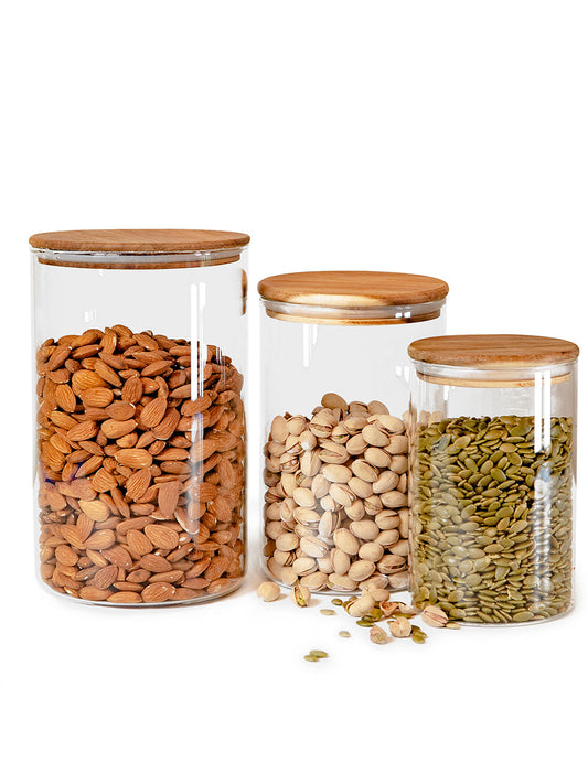 Bundle of 3 PREMIUM Acacia Lid Jars (50, 90, 120 oz) Gloss Containers with Lids, Premium Food Jars - Storage Containers - NEW