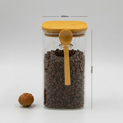 Bundle of 4 Square Glass Jars (44 oz) with spoon