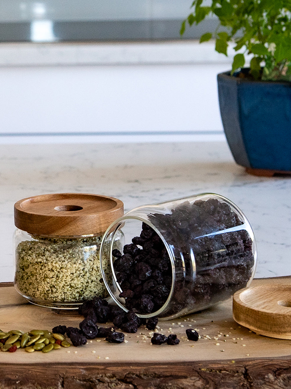 Bundle of 4 same size, Vianna Acacia Lid Jars (8.5 oz), Spice Containers, Acacia Lid Jars