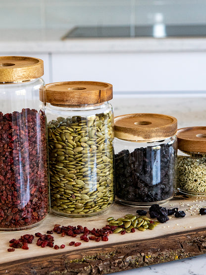 Bundle of 4 same size, Vianna Acacia Lid Jars (25 oz), Spice Containers, Acacia Lid Jars