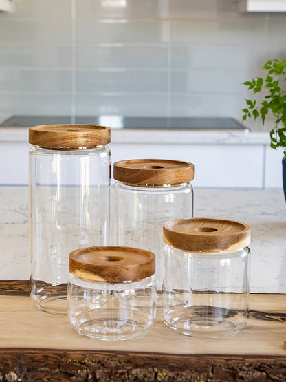 Units of Vianna Acacia Lid Spice Jars 3.5" Wide (90mm), (8.5 oz, 15 oz, 25 oz, 32 oz) Spice Containers, Acacia Lid Jars