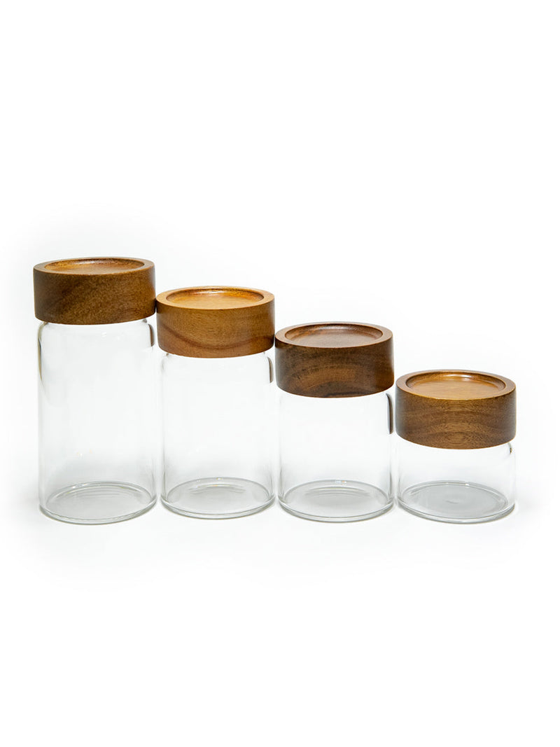 Set of 4 PREMIUM Acacia Lid Spice Jars (3.3, 5.5, 7.5 and 9.5 oz), Secure Lid Spice Jars, Acacia Screw Cap Jars