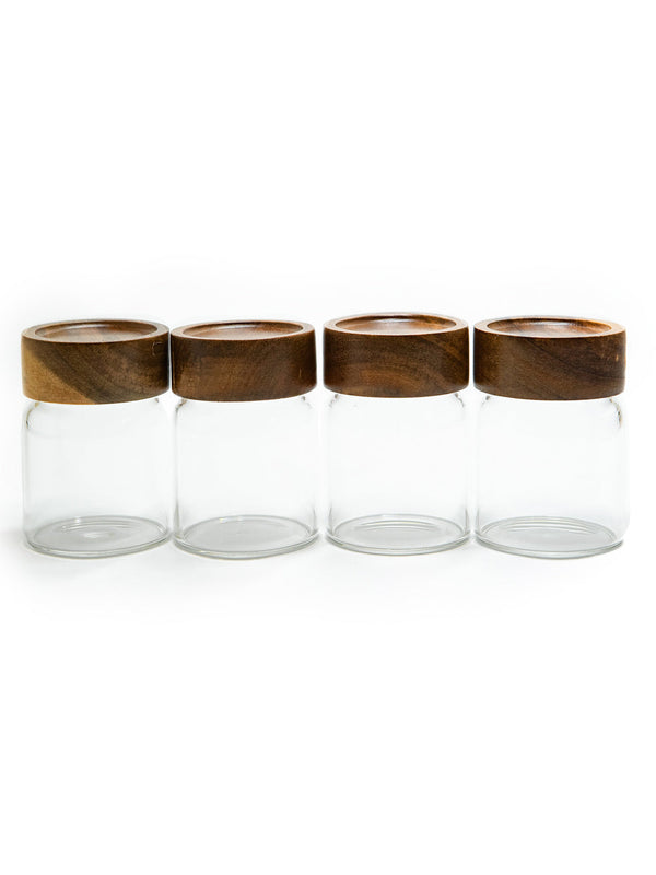 Set of 4 PREMIUM Acacia Lid Spice Jars (5.5 oz), Secure Lid Spice Jars, Acacia Screw Cap Jars