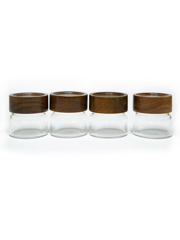 Set of 4 PREMIUM Acacia Lid Spice Jars (3.3 oz), Secure Lid Spice Jars, Acacia Screw Cap Jars