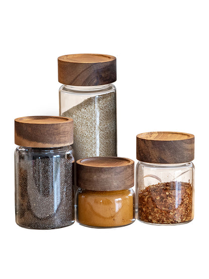 Units of PREMIUM Acacia Lid Jars (3.3 oz, 5.5 oz, 7.5 oz, 9.5 oz), Secure Lid Spice Jars, Acacia Screw Cap Jars