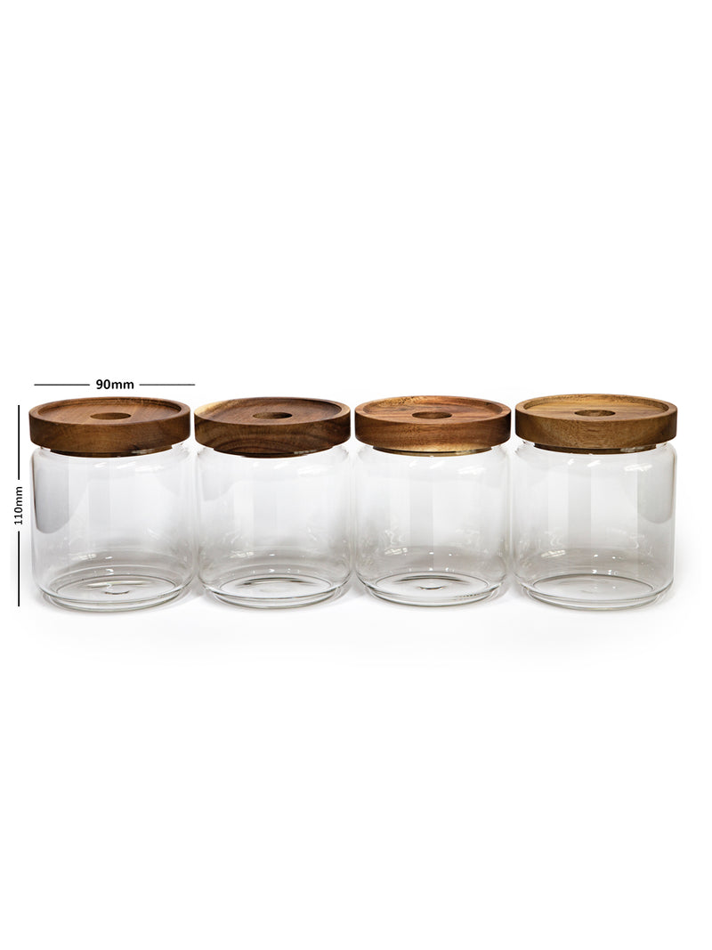 Set of 4 Vianna Acacia Lid Spice Jars (8.5 oz, 15 oz, 25 oz, 32 oz), Spice Containers, Acacia Lid Jars