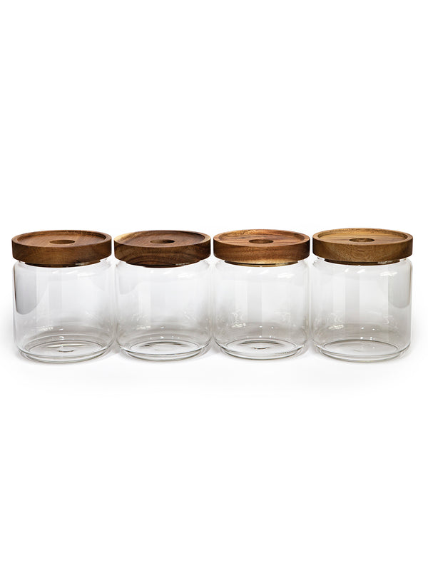 Set of 4 Vianna Acacia Lid Jars (15 oz), Spice Containers, Acacia Lid Jars