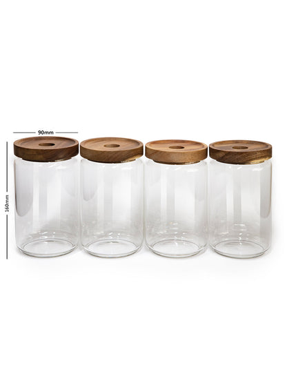 Bundle of Vianna Acacia Lid Spice Jars 3.5" Wide (90mm), (8.5 oz, 15 oz, 25 oz, 32 oz) Spice Containers, Acacia Lid Jars