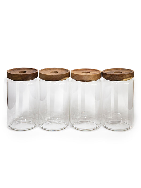 Set of 4 Vianna Acacia Lid Jars (25 oz), Spice Containers, Acacia Lid Jars