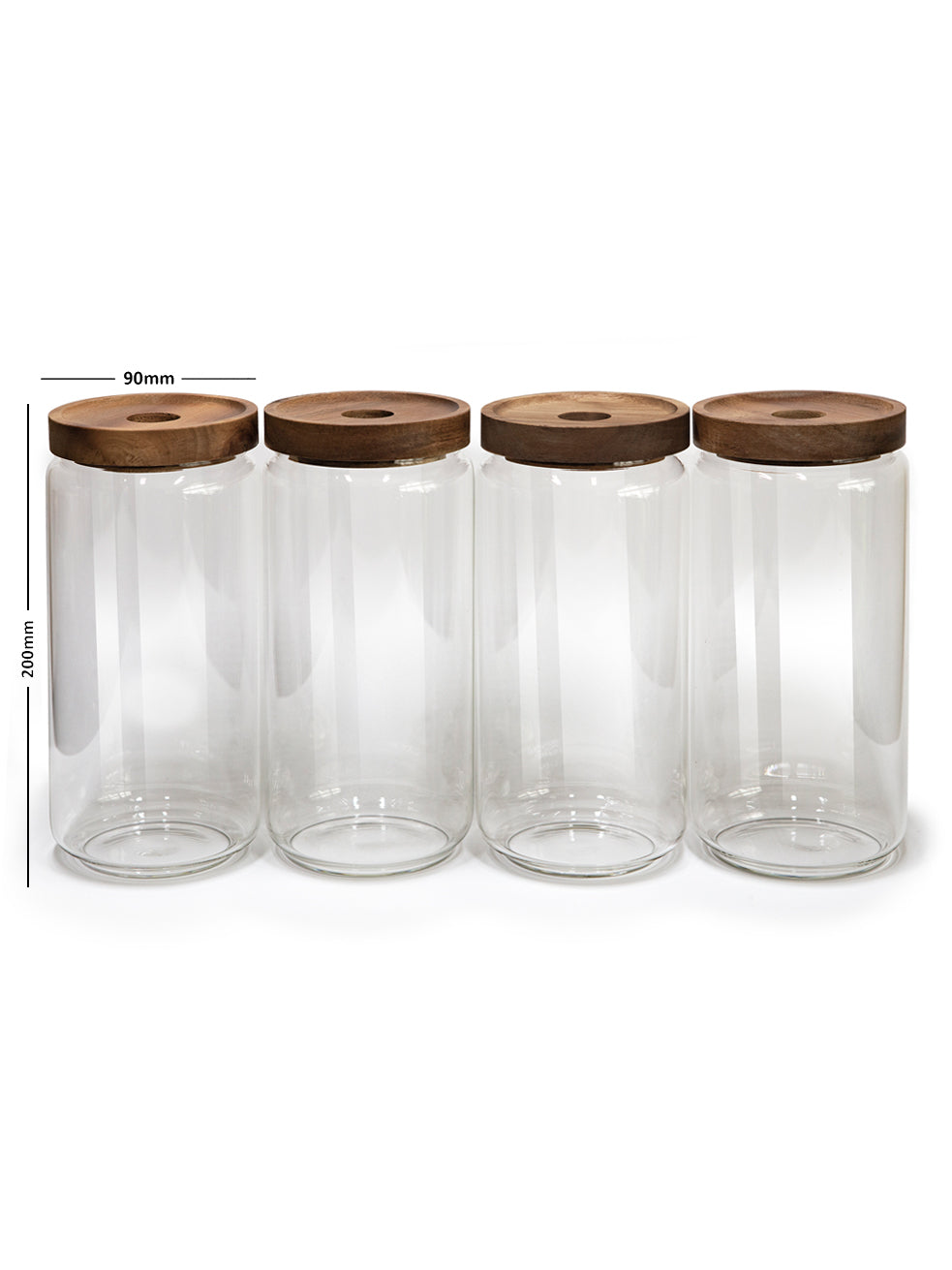 Set of 4 Vianna Acacia Lid Spice Jars (8.5 oz, 15 oz, 25 oz, 32 oz), Spice Containers, Acacia Lid Jars