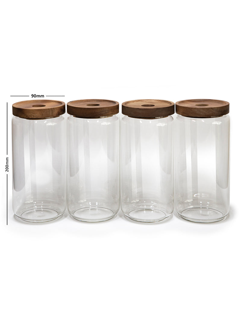 Set of 4 Vianna Acacia Lid Spice Jars (8.5 oz, 15 oz, 25 oz, 32 oz), Spice Containers, Acacia Lid Jars