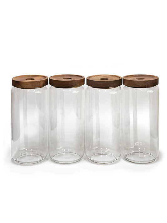 Bundle of 4 Same Size, Vianna Acacia Lid Jars (32 oz), Spice Containers, Acacia Lid Jars