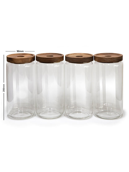 Bundle of Vianna Acacia Lid Spice Jars 3.5" Wide (90mm), (8.5 oz, 15 oz, 25 oz, 32 oz) Spice Containers, Acacia Lid Jars
