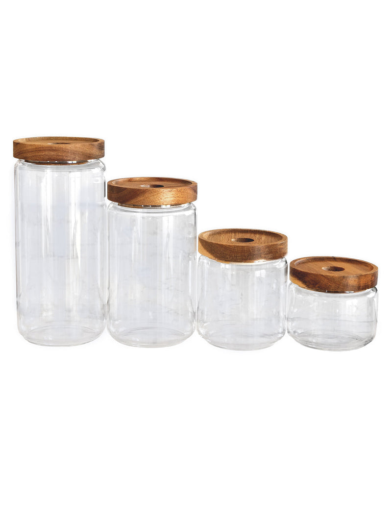 Set of 4 Vianna Acacia Lid Spice Jars (8.5 oz, 15 oz, 25 oz, 32 oz), Spice Containers, Acacia Lid Jars