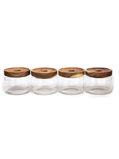 Bundle of 4 same size, Vianna Acacia Lid Jars (8.5 oz), Spice Containers, Acacia Lid Jars