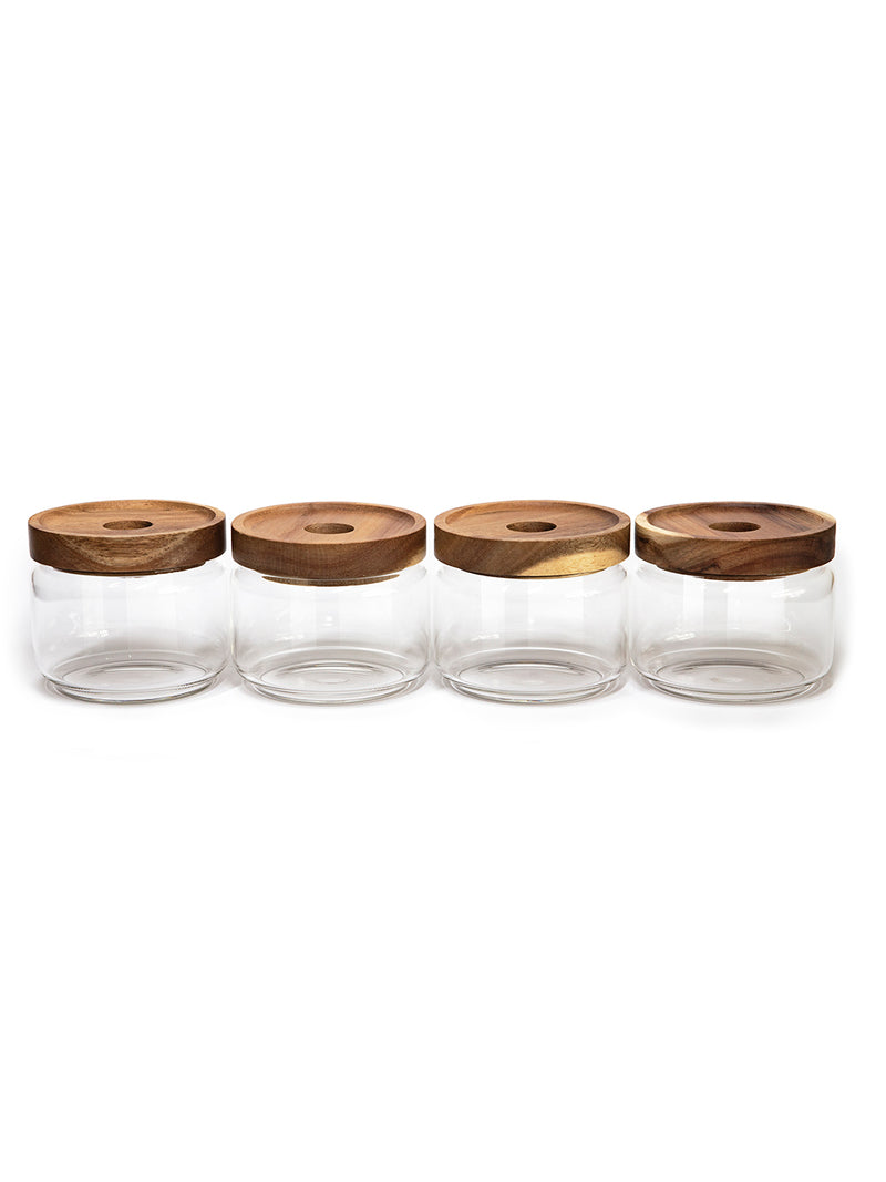 Set of 4 Vianna Acacia Lid Jars (8.5 oz), Spice Containers, Acacia Lid Jars