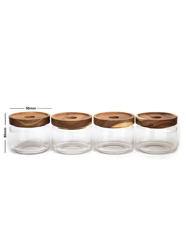 Set of 4 Vianna Acacia Lid Spice Jars (8.5 oz, 15 oz, 25 oz, 32 oz), Spice Containers, Acacia Lid Jars