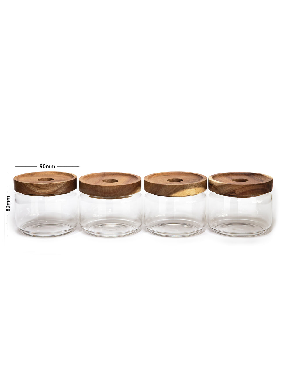 Bundle of Vianna Acacia Lid Spice Jars 3.5" Wide (90mm), (8.5 oz, 15 oz, 25 oz, 32 oz) Spice Containers, Acacia Lid Jars