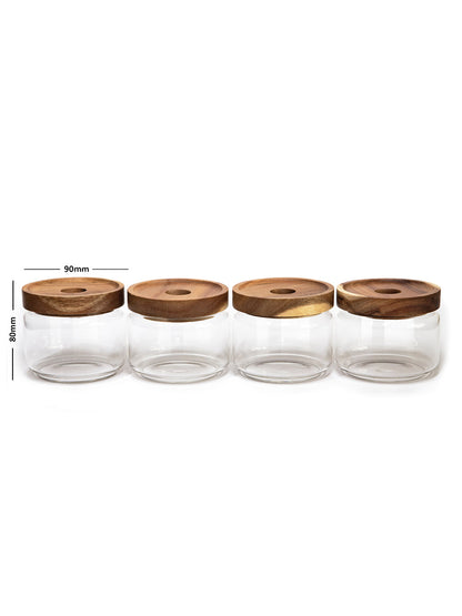 Bundle of Vianna Acacia Lid Spice Jars 3.5" Wide (90mm), (8.5 oz, 15 oz, 25 oz, 32 oz) Spice Containers, Acacia Lid Jars