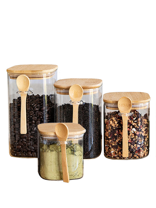 Units of Tea & Coffee Square Storage Jars (18.5 oz, 25 oz, 34 oz, 44 oz), Airtight Container, Food Containers, glass containers with lids