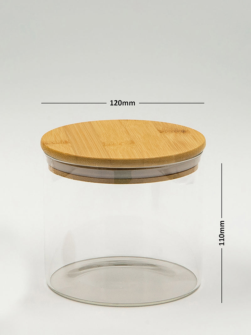 Set of 2 Round Bamboo Lid Jars (34,51 oz. ), Cereal Container, Flour Container, Lasagna Container