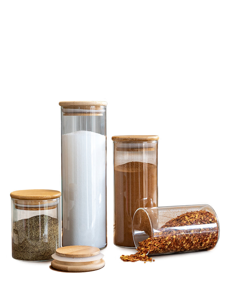  12 Large Glass Spice Jars with Bamboo Airtight Lids +