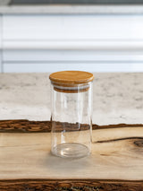 Set of 4 Round Bamboo Spice Jars (2.5" Wide), Jars for Spices (8.5, 10, 12, 15 oz), Airtight Containers