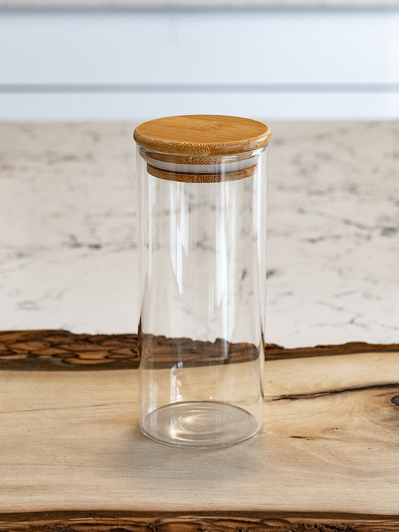 Set of 4 Round Bamboo Spice Jars (2.5" Wide), Jars for Spices (8.5, 10, 12, 15 oz), Airtight Containers