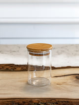 Set of 4 Round Bamboo Spice Jars (2.5" Wide), Jars for Spices (8.5, 10, 12, 15 oz), Airtight Containers