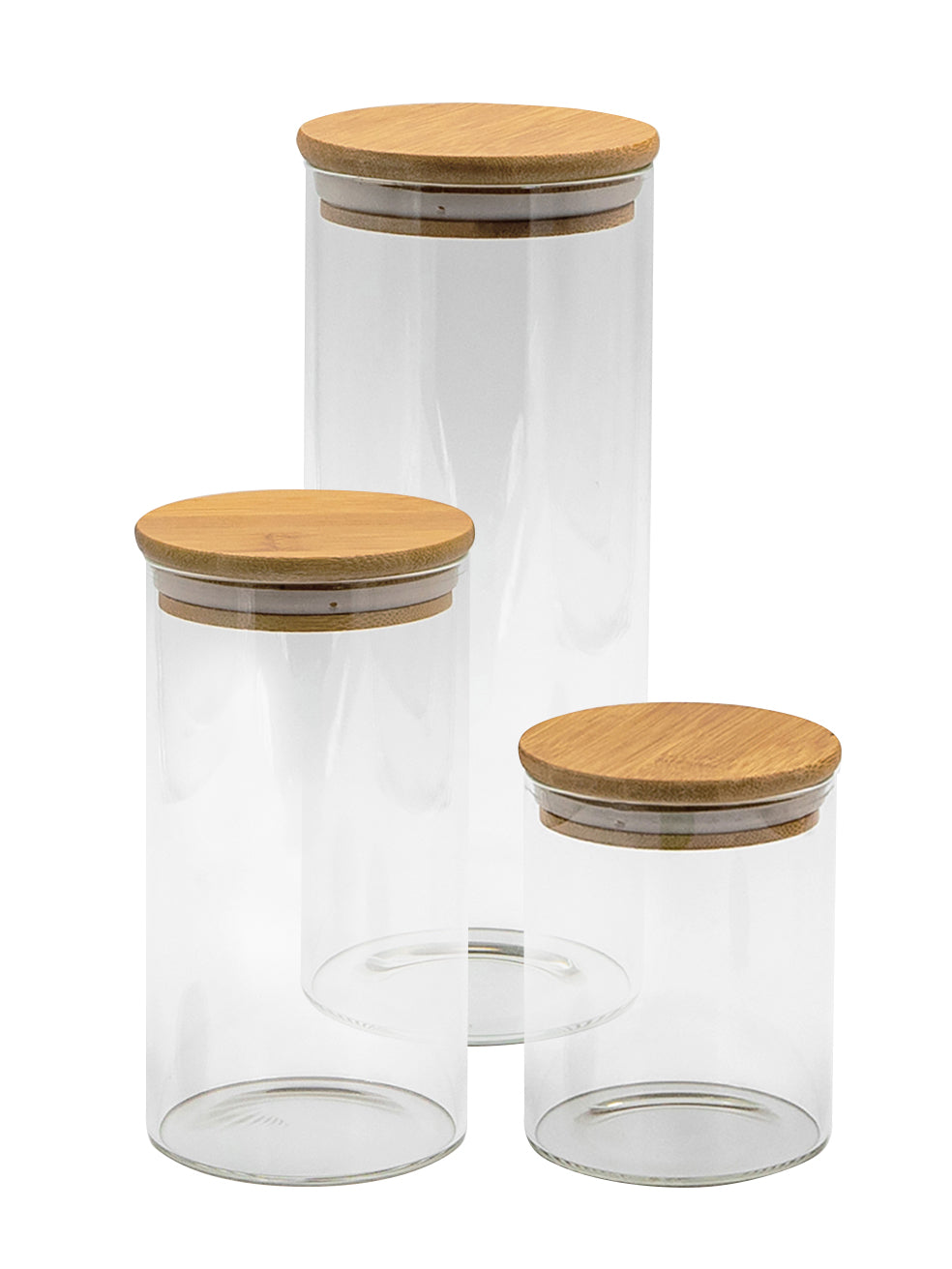 Set of 3 Round Bamboo Lid Jars (17 oz, 27 oz, 32 oz), Airtight Container, Food Storage Container,