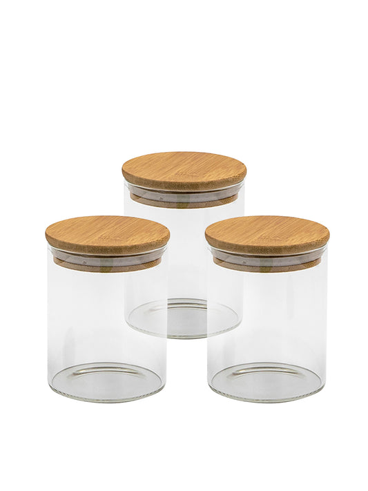 Bundle of 3 same size Round Bamboo Lid Jars (17 oz), Airtight Container, Food Storage Container
