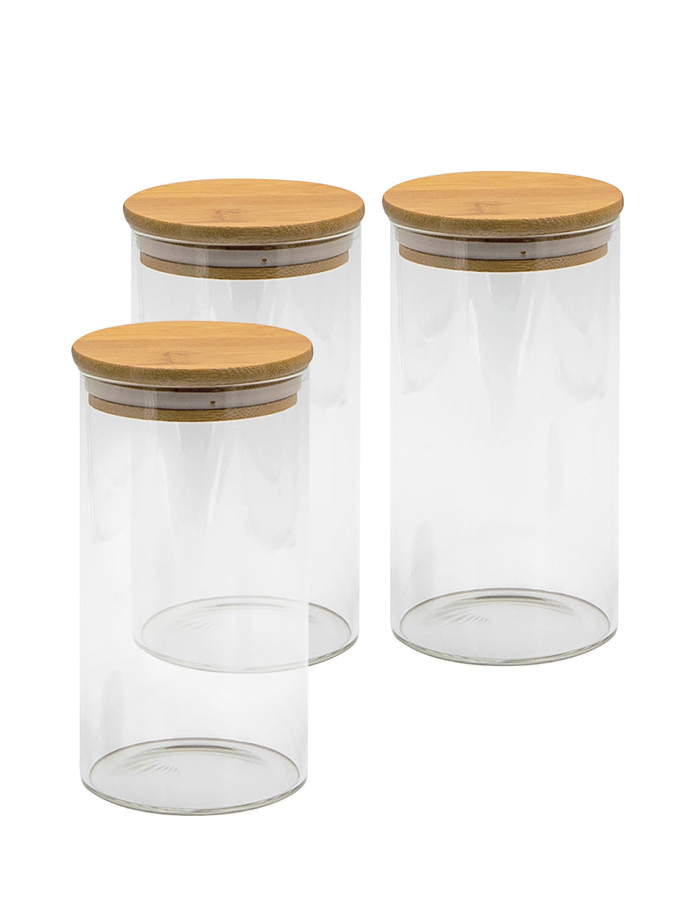 Set of 3 Round Bamboo Lid Jars (17 oz, 27 oz, 32 oz), Airtight Container, Food Storage Container,