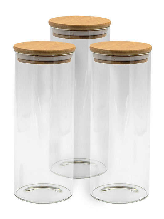 Bundle of 3 same size, Round Bamboo Lid Jars (32 oz), Airtight Container, Food Storage Container