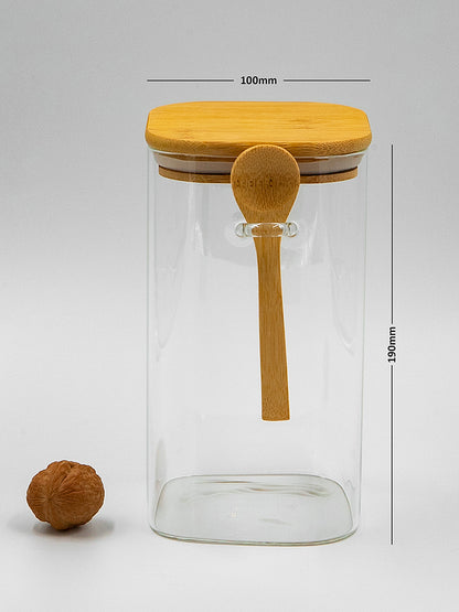 Bundle of 4 Size Tea & Coffee Square Jars (18.5, 25, 34, 44 oz.), Airtight Container, Food Containers, glass containers with lids